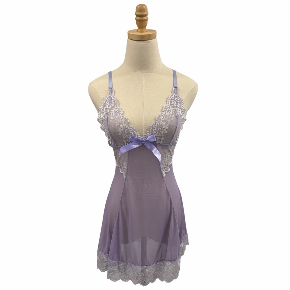 Lavender Sheer Lace Babydoll Slip Dress XS Coquette Y2K